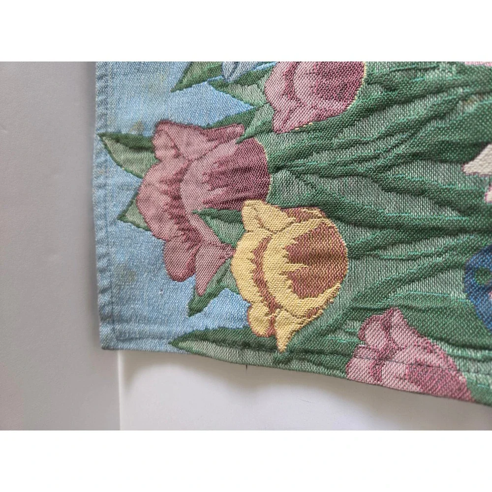Vintage Woven Tapestry Easter Bunny Tulip Placemat Spring Decor Set of Two